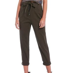 Olive Green Belted Cropped Ankle Pants